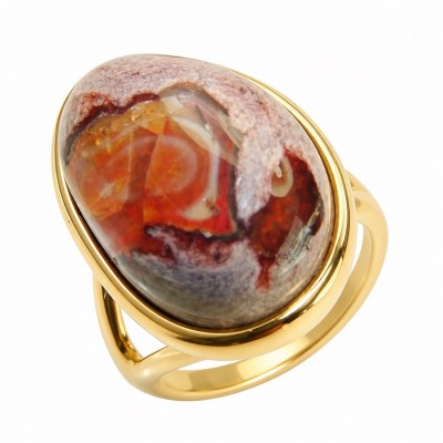 Bonfire Night best quality 18.4 carat Mexican Opal 18K Gold over .925 Sterling Silver handmade ring 6
