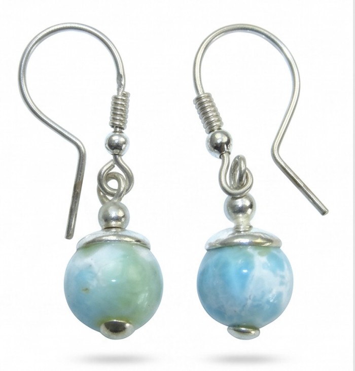 Caribbean Beauty Genuine 8.5 carat Blue Larimar .925 Sterling Silver handmade earrings