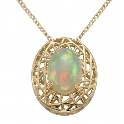 Earth Treasure Authentic 12.8 carat Golden Ethiopian Opal 22K Gold over .925 Sterling Silver handcrafted Statament Necklace