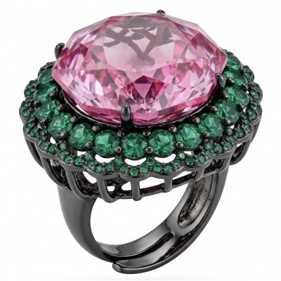 Big Dreamer 29.8 carat Pink Mystic Topaz black rhodium over .925 Sterling Silver handcrafted Large ring size 7 adjustable