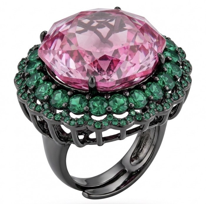 Big Dreamer 29.8 carat Pink Mystic Topaz black rhodium over .925 Sterling Silver handcrafted Large ring size 7 adjustable