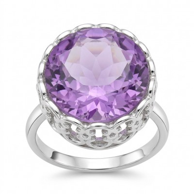 Top quality 18.5 carat Amethyst .925 Sterling Silver dipped in rhodium Handcrafted Ring size 8