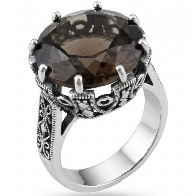 11.8 grams carat Genuine Smoky Topaz .925 Sterling Silver Handcrafted Ring size 8