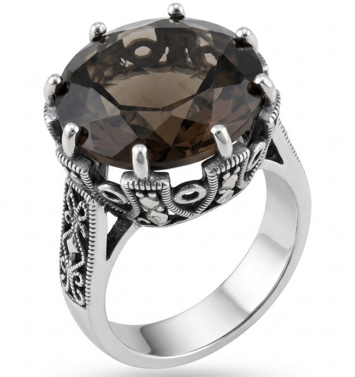 11.8 grams carat Genuine Smoky Topaz .925 Sterling Silver Handcrafted Ring size 8