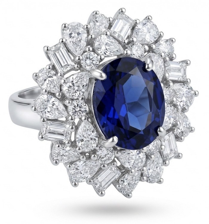 Authentic 5.5 carat Kyanite Moissanite .925 Sterling Silver handcrafted Ring size 5 1/4