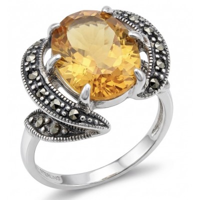 Authentic oval cut 10.2 carat Golden Topaz rhodium over .925 Sterling Silver ring s. 8