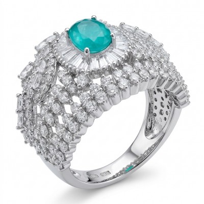 Elizabeth oval cut 2.2 carat Colombian Emerald .925 Sterling Silver dipped in Rhodium handcrafted Ring size 7