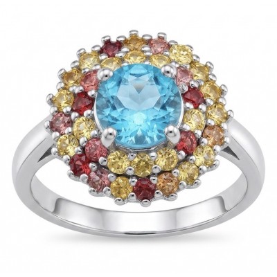Atlantica 2.8 carat Swiss Blue Topaz .925 Sterling Silver dipped in rhodium handcrafted ring size 7