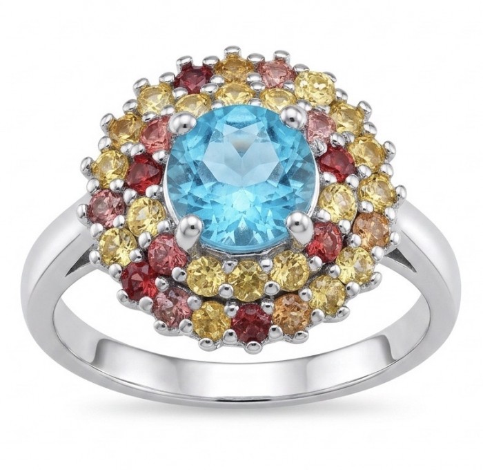 Atlantica 2.8 carat Swiss Blue Topaz .925 Sterling Silver dipped in rhodium handcrafted ring size 7