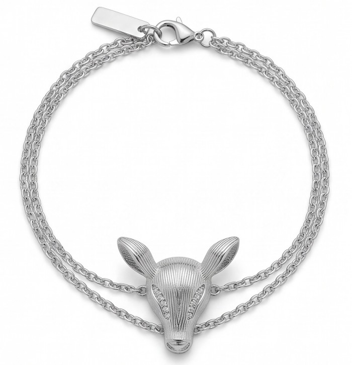 Deer'S Head 0.5 carat Emerald Rhodium over .925 Sterling Silver handmade Statement Bracelet