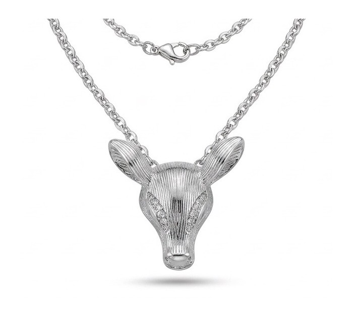 Deer'S Head 0.7 carat Emerald .925 Sterling Silver handmade Statement necklace