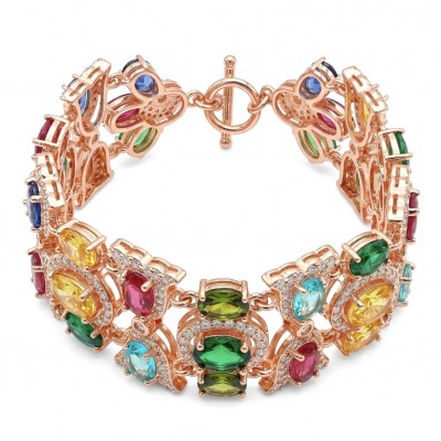 Tutti Frutti 28.5 CARAT MULTIGEM 18K Rose Gold over .925 Sterling Silver brilliantly handcrafted Bracelet