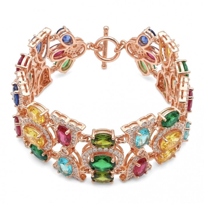 Tutti Frutti 28.5 CARAT MULTIGEM 18K Rose Gold over .925 Sterling Silver brilliantly handcrafted Bracelet