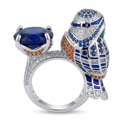 Blue Bird 6.8 carat genuine Sapphire .925 Sterling Silver dipped in Rhodium Ring size 7