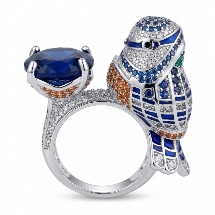 Blue Bird 6.8 carat genuine Sapphire .925 Sterling Silver dipped in Rhodium Ring size 7