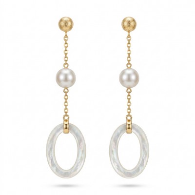 Genuine Blister Pearl lab grown Diamond 18K Gold over .925 Sterling Silver handcrafted Statement Earrings