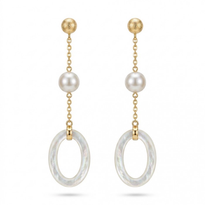 Genuine Blister Pearl lab grown Diamond 18K Gold over .925 Sterling Silver handcrafted Statement Earrings