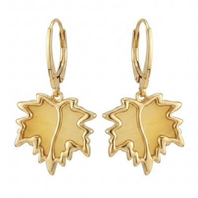 Golden Leaves Genuine carved Butterscotch Baltic Amber 18K Gold over .925 Sterling Silver handcrafted Earrings