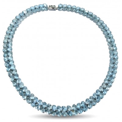 Serenity 205.5 carat genuine Swiss Blue Topaz .925 Sterling Silver handmade Large Statement Necklace; 70.95 grams