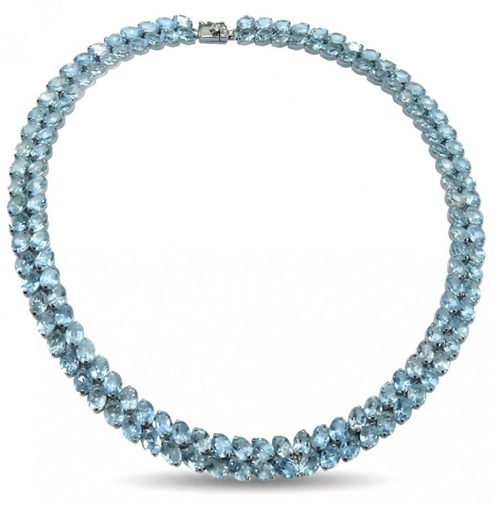 Serenity 205.5 carat genuine Swiss Blue Topaz .925 Sterling Silver handmade Large Statement Necklace; 70.95 grams