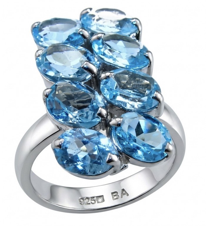 Serenity 18.7 carat genuine Swiss Blue Topaz .925 Sterling Silver handmade Statement ring size 8 1/4
