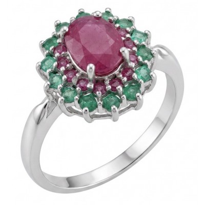 Bella Rosa Genuine 5.5 CARAT Ruby Emerald rhodium over .925 Sterling Silver Statement Ring size 8