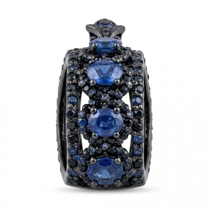Vintage Beauty 7.7 carat Sapphire Black Rhodium over .925 Sterling Silver handcrafted pendant