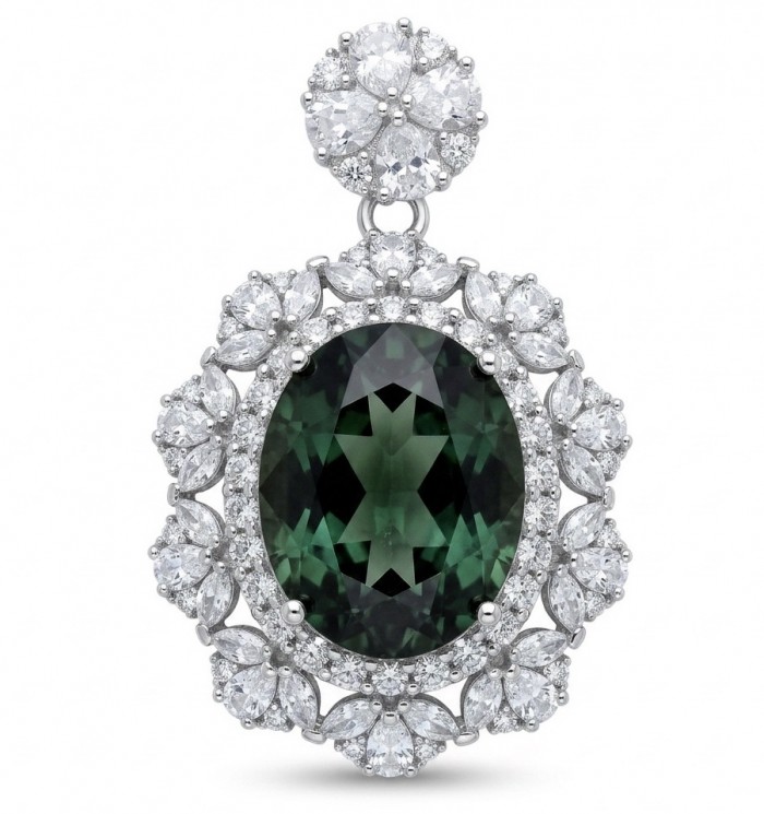 Tiffany Incredible oval cut 20.4 carat Tsavorite Garnet .925 Sterling Silver handcrafted pendant