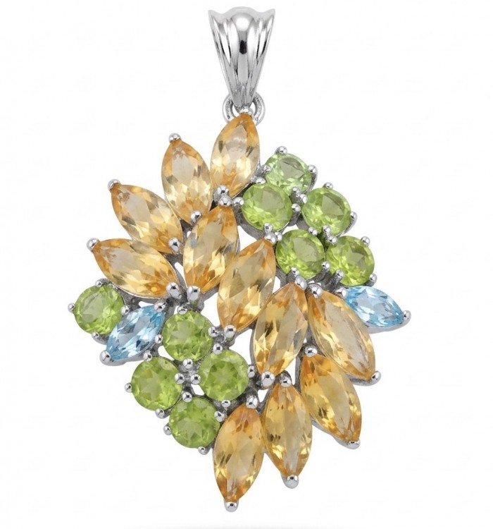 Authentic 11.2 carat Brazilian Citrine rhodium over .925 Sterling Silver handcrafted Statement Pendant