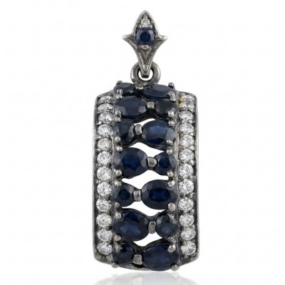 Vintage Beauty 9.7 carat Mozambique Sapphire Black Rhodium over .925 Sterling Silver handcrafted pendant