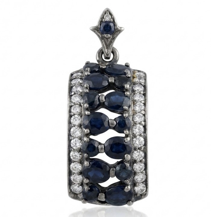 Vintage Beauty 9.7 carat Mozambique Sapphire Black Rhodium over .925 Sterling Silver handcrafted pendant