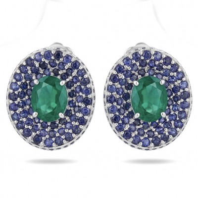 Julietta 19.5 carat Colombian Emerald .925 Sterling Silver handmade LARGE Statement earrings