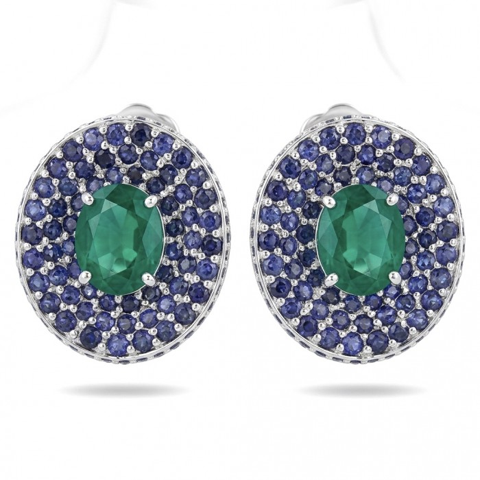 Julietta 19.5 carat Colombian Emerald .925 Sterling Silver handmade LARGE Statement earrings