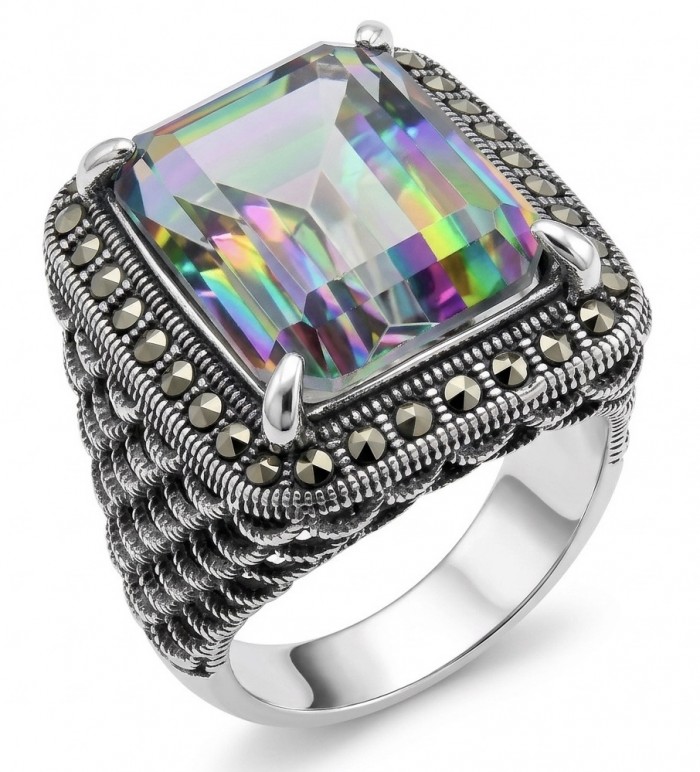 Big Dreamer Massive 25.8 carat Mystic Topaz .925 Sterling Silver handcrafted Large ring size 8