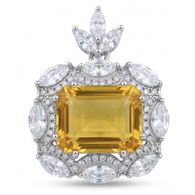 Vintage style boquette cut 12.8 carat yellow Sapphire .925 Sterling Silver DIPPED IN RHODIUM handmade Pendant