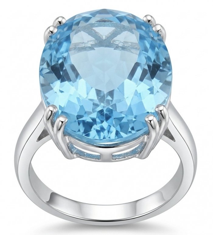 Aqua 18.5 carat Swiss Blue Topaz rhodium over .925 Sterling Silver handcrafted ring size 7 1/4 - video