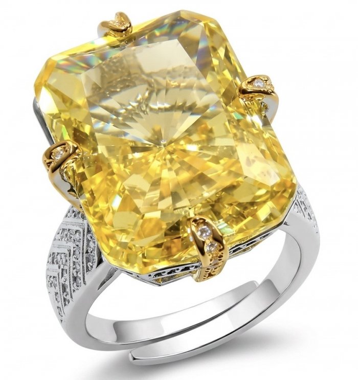 Solid 24.8 carat Genuine Yellow Sapphire 2 tones .925 Sterling Silver handcrafted ring size 8 adjustable - video