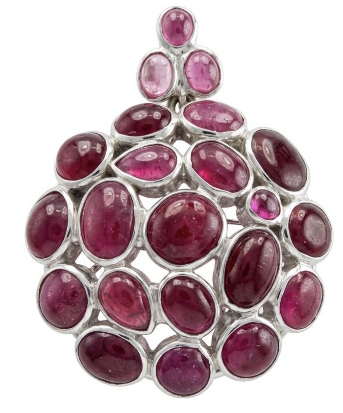 Raspberry Rhapsody - RARE FINDING - 48.7 carat Authentic Kashmir Ruby .925 Sterling Silver handcrafted Pendant Brooch
