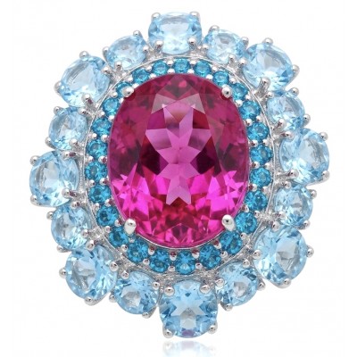 Anastasia 28.2 carat Pink Sapphire .925 Sterling Silver dipped in Rhodium Handcrafted Statement Ring size 8