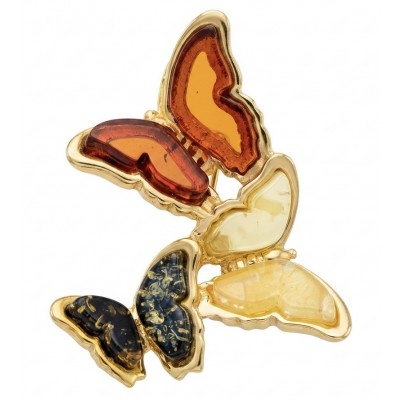 Golden Butterflies Authentic carved Baltic Amber 18K Gold over .925 Sterling Silver handcrafted pendant
