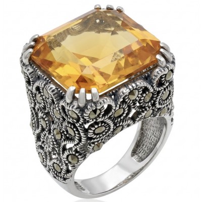 Serenity Natural 29.9 carat GOLDEN Topaz .925 Sterling Silver handmade Large Statement Ring size 7 1/4