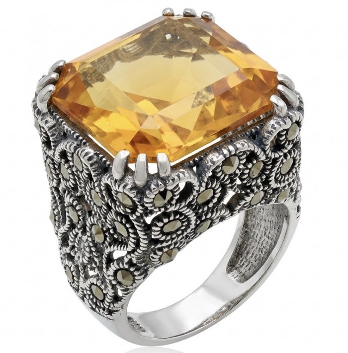 Serenity Natural 29.9 carat GOLDEN Topaz .925 Sterling Silver handmade Large Statement Ring size 7 1/4