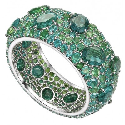 Spectacular 242.5 carat authentic Colombian Emerald .925 Sterling Silver dipped in Rhodium handmade bangle Bracelet