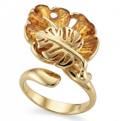 Golden Leaf Authentic Golden carved Baltic Amber .925 Sterling Silver entirely handcrafted ring; s. 6 adjustable