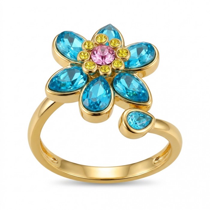 Summer flower 6.5 carat genuine Green Topaz 14K Gold over .925 Sterling Silver handmade Statement Ring size 8