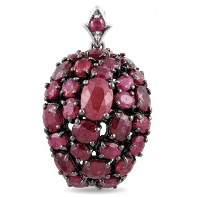 Giovanna 24.2 carat authentic Mozambique Ruby Marcasite black rhodium over .925 Sterling Silver handmade Pendant