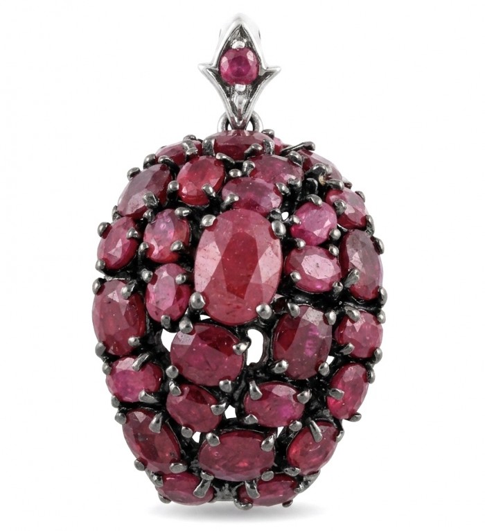 Giovanna 24.2 carat authentic Mozambique Ruby Marcasite black rhodium over .925 Sterling Silver handmade Pendant