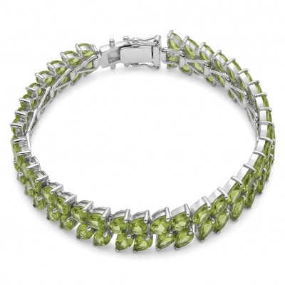 Vittoria Natural 44.8 carat Brazilian Peridot Rhodium over .925 Sterling Silver handmade Statement Bracelet