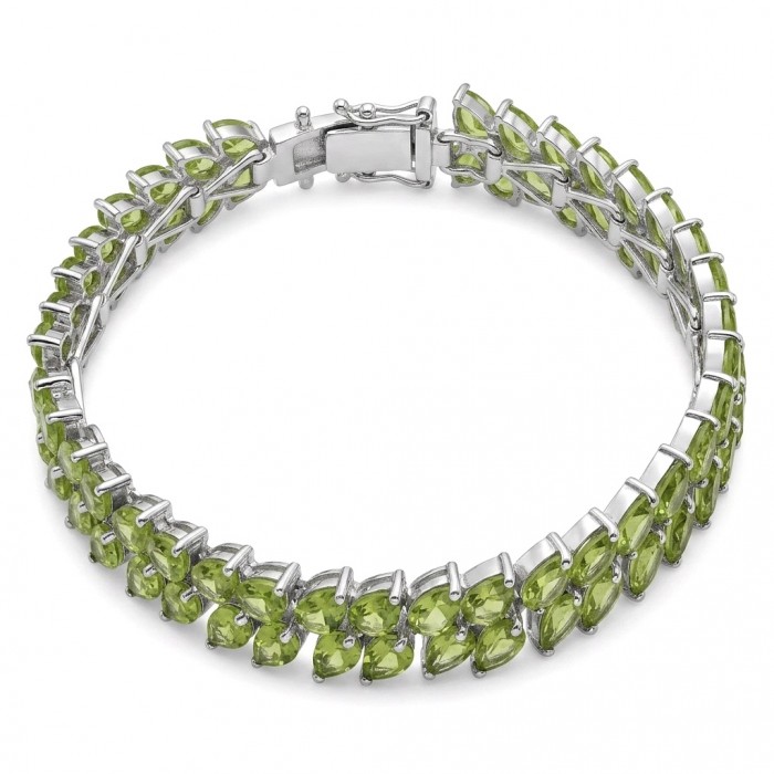 Vittoria Natural 44.8 carat Brazilian Peridot Rhodium over .925 Sterling Silver handmade Statement Bracelet