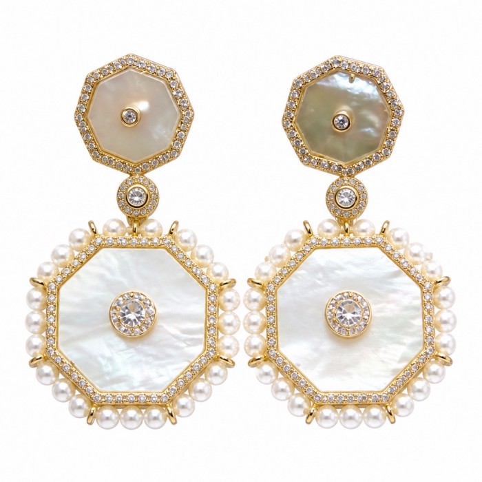 Large - Sublime Blister Pearl White Sapphire 18K Gold over .925 Sterling Silver handcrafted Earrings